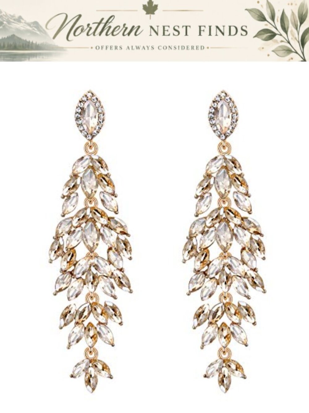 Crystal Multi Marquise Leaf Cluster Chandelier Dangle Earrings Pierced
